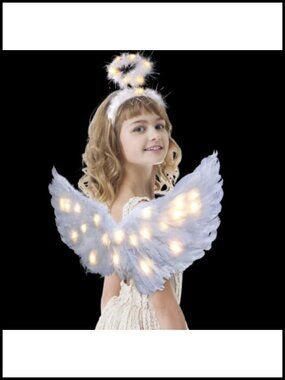 LED Angel Wings Halo Halloween Costume Girls Kids Party Handcrafted Feather
